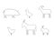 Farm animals line set vector illustration. Pig, duck, goat, chicken, rabbit and donkey isolated on white.