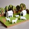 Farm animals made of paper, traditional papercut paper crafted handmade decoration children illustration