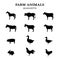 Farm animals in a overview - black silhouette