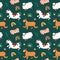 Farm animals pattern, farmhouse sheep, cute cow and horse illustrations, seamless pattern, good for wrapping paper