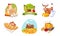 Farm Animals, Poultry and Eco Fresh Products Set, Farm and Agricultural Elements Vector Illustration