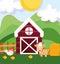 Farm animals ram rooster and chickens barn fence hay cartoon