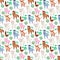Farm animals seamless pattern. Collection of cartoon cute baby animals. Cow, sheep, goat, horse, donkey, pig, cock.