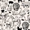 Farm Animals Seamless Pattern. Vintage engraving horse, cow and pork, chicken,duck and ostrich. Turkey,lamb and sheep