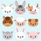 Farm animals set in flat style isolated on blue background. Vector illustration. Cute cartoon animals collection sheep, goat, cow