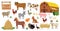 Farm animals set in flat style isolated on white background. Vector illustration