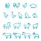Farm animals, thin line style, flat design. vector icon set
