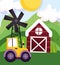 Farm animals tractor barn windmill field cartoon
