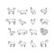 Farm animals vector thin line icons set. Outline cow, pig, chicken, horse, rabbit, goat, donkey, sheep, geese symbols