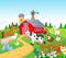 Farm background with animals cartoon