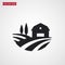 Farm barn and fields. Farmhouse vector icon.