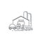 Farm barn and tractor line icon. Outline illustration of horse barn vector linear design isolated on white background