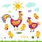 Farm birds family cartoon flat illustration. rooster hen chicken on white background