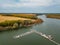 Farm for breeding fish, drone aerial view