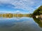 Farm for breeding fish. Morning on the breeding pond