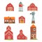 Farm buildings and constructions set, countryside life and agriculture industry objects vector Illustrations