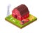 Farm buildings. Isometric truck livestock windmill. Red rural house, 3d farming vector illustration