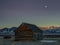 Farm cabin sunrise with Lots River Range Idaho