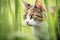 farm cat stalking through tall grass