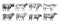 Farm cattle bulls and cows. Different breeds of domestic animals. Engraved hand drawn monochrome sketch. Vintage line