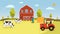 Farm with cows ,tractor, barn , farmer and hays.Landscape with farm vector illustration.