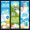 Farm dairy and milk products banners, farm food