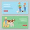 Farm and domestic animals vector illustration. Farming business two banners set. Cartoon male and female farmers with