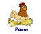 Farm emblem with a hen sitting on eggs