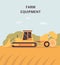 Farm equipment poster with yellow farm tractor with round hay baler