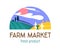 Farm or Farmer Market Banner with Green Meadow and Corn Field. Ecological Natural Fresh and Tasty Organic Products Icon