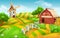 Farm field landscape, vector background