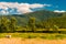 Farm fields and view of the Appalachians in the Shenandoah Valley, Virginia.