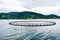 Farm fish cage for salmon growing in natural sea environment of fjord. Alesund, Nirway