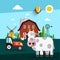 Farm fith Cow, Barn, Windmill and Tractor Vector