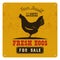 Farm fresh eggs poster, card on yellow vintage rusty metal background with chicken. Retro typography style. Vintage