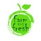 Farm fresh hand drawn logos. Green, brown and black colors. Circle, rectangular with rough edge background