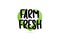 farm fresh text word with green love heart shape icon