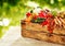 Farm fresh vegetables in a wooden crate