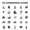 Farm, gardening 25 black simple icons set for web