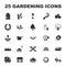 Farm, gardening 25 black simple icons set for web