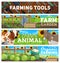 Farm gardening, farming agriculture tools, animals