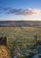 Farm gate and fields in yorkshire in winter