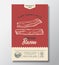 Farm Grown Meat Abstract Vector Packaging Design or Label. Modern Typography Banner, Hand Drawn Pork Bacon Sketch