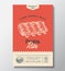 Farm Grown Meat Abstract Vector Packaging Design or Label. Modern Typography Banner, Hand Drawn Pork Ribs Silhouette