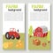 Farm harvestingbcrops with tractor and barn vector cartoon two vertical banners. Agriculture and Farming. Farmers