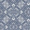 Farm house blue intricate country cottage seamless pattern. Tonal french damask style background. Simple rustic fabric