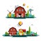 Farm with Houses - Vector Flat Design Cartoon