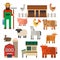 Farm icon vector illustration nature food harvesting grain agriculture different animals characters.