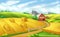 Farm. Landscape panorama, vector illustration
