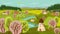 Farm landscape vector hand drawn poster. Rural countryside scene with house, farm, windmill and agriculture field
